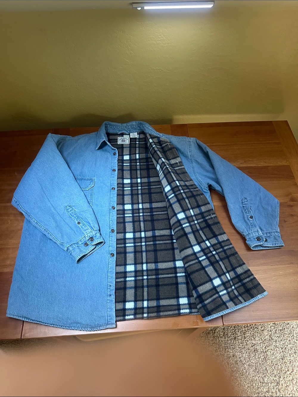 Men’s Light Blue Denim Lined Shirt Jacket with Chest Pockets - XXL